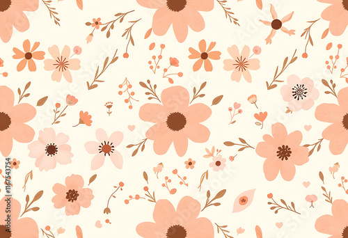 Seamless vector pattern with hand drawn decorative vintage groovy flowers. Perfect for textile