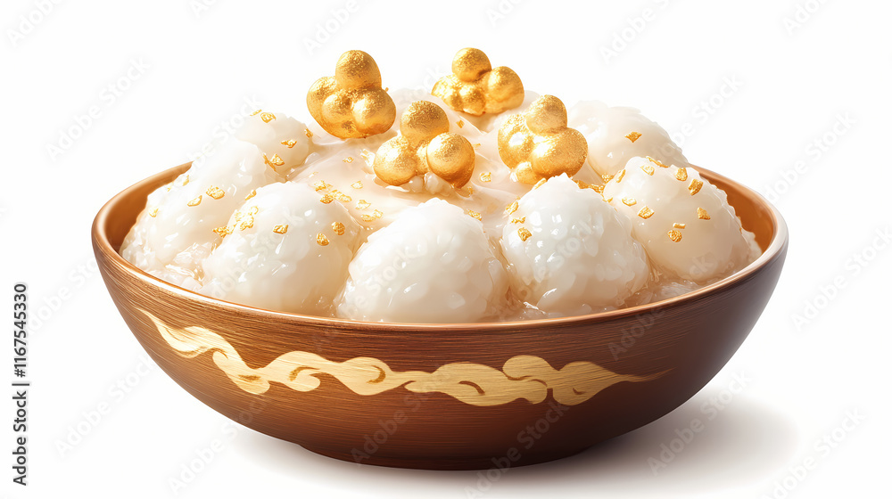 A chinese new year glutinous rice cake with golden accents, symbolizing growth and prosperity, isolated on a white background. Ashenwood. Illustration A chinese new year glutinous rice cake with golden accents, symbolizing growth and prosperity, isolated on a white background. Ashenwood. Illustration
