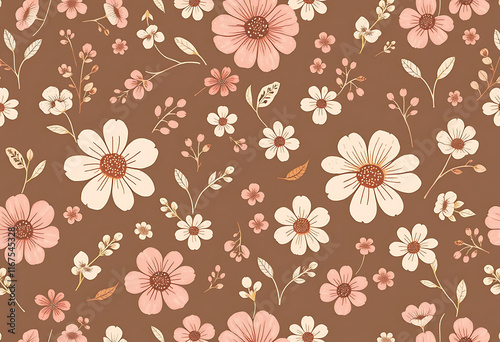 Seamless vector pattern with hand drawn decorative vintage groovy flowers. Perfect for textile