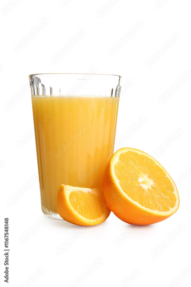 Glass of fresh orange juice on white background Glass of fresh orange juice on white background