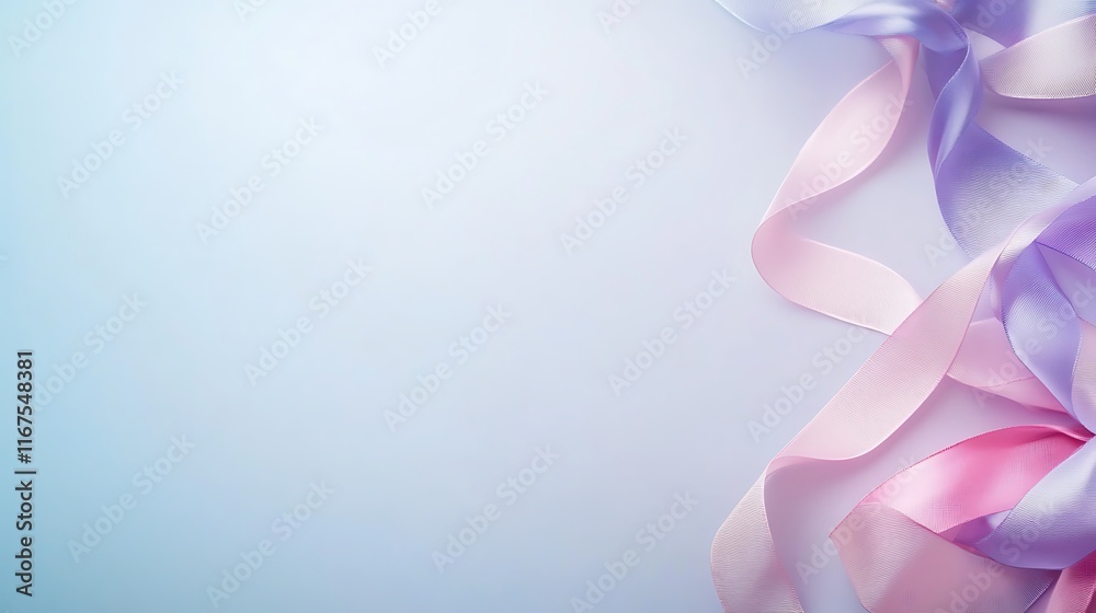 Pastel Pink and Purple Ribbons on a Light Blue Background Pastel Pink and Purple Ribbons on a Light Blue Background