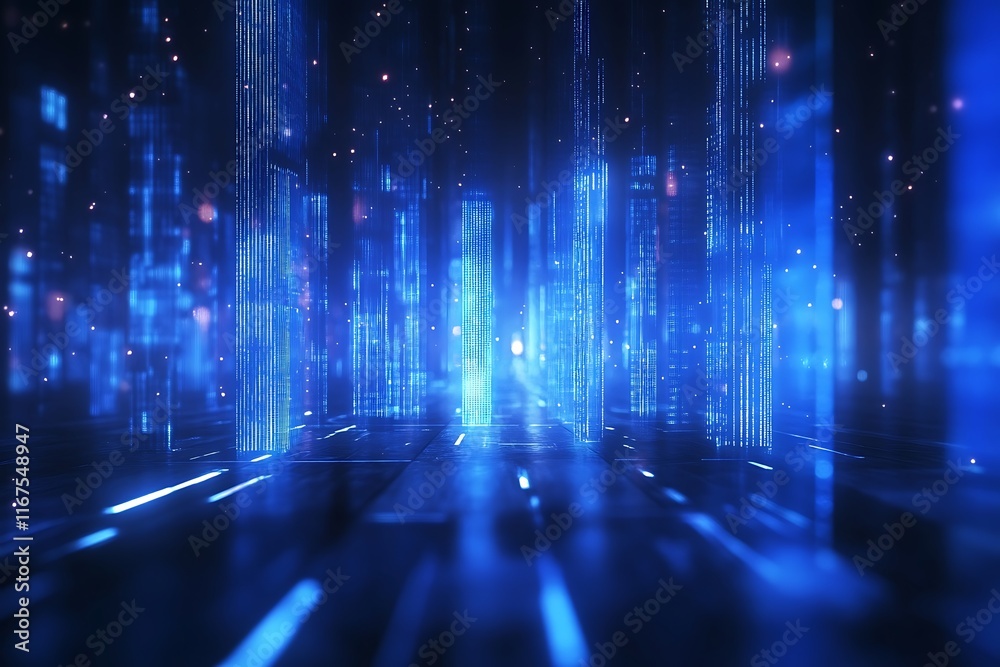 Abstract Digital Cityscape Illuminated by Data Stream Abstract Digital Cityscape Illuminated by Data Stream