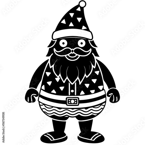 Striped Outfit Santa Claus Black and White Vector Illustration