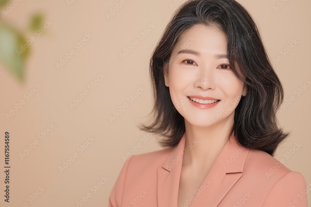 Fototapeta premium Smiling businesswoman with gray hair posing in studio setting