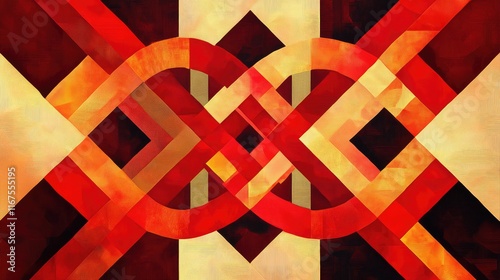 Wallpaper Mural Geometric abstract Chinese knot art with bold red and gold shapes, symbolizing unity and harmony. Torontodigital.ca