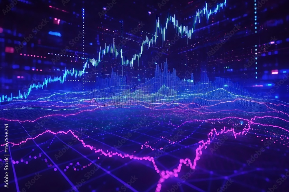 Neon 3D Data Network Visualization Graphs Neon 3D Data Network Visualization Graphs