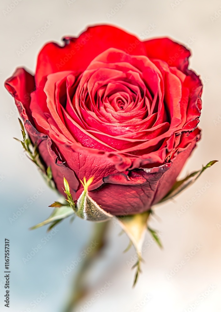 Red rose with detailed petals, close-up view. Red rose with detailed petals, close-up view.