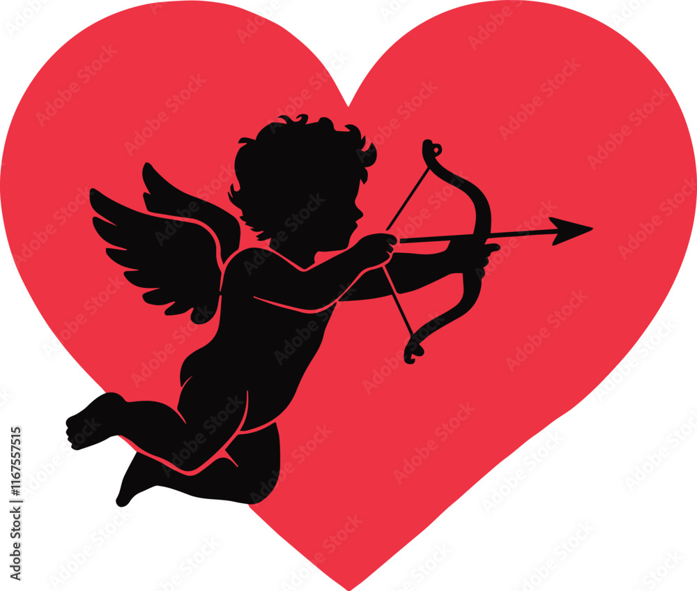 cupid icon. love and valentine's day symbol. Cupid shooting arrow silhouette vector:
