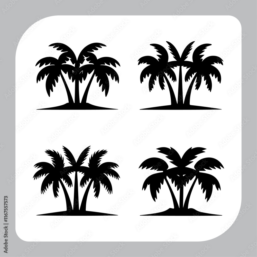 Fototapeta premium Set of Four Black Silhouette Palm Trees Elegant Nature Illustrations Classic Botanical Art.