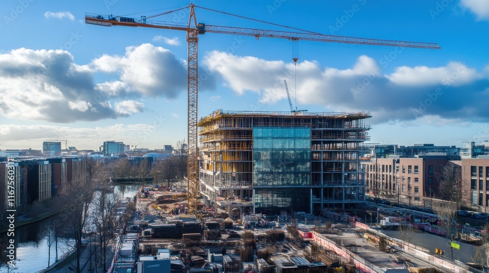 Modern Building Construction Site Aerial View Modern Building Construction Site Aerial View