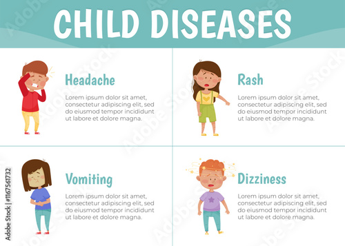 Sick Kids Feel Unwell and Unhealthy Banner Design Vector Template