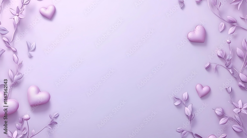 Lavender Hearts and Flowers Frame a Pastel Background Lavender Hearts and Flowers Frame a Pastel Background
