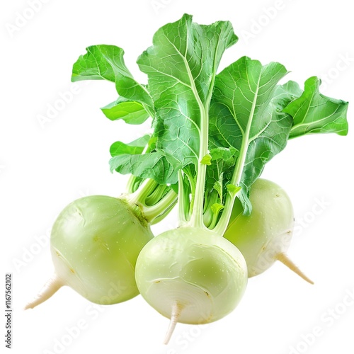 Raw green kohlrabi with leaf, cabbage close up fresh vegetable. Cabbage food. Vegetable for diet and healthy eating. Cabbage isolated on white background