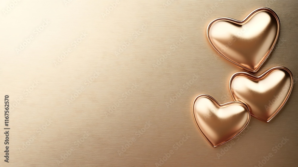 Three Golden Hearts on a Textured Background Three Golden Hearts on a Textured Background