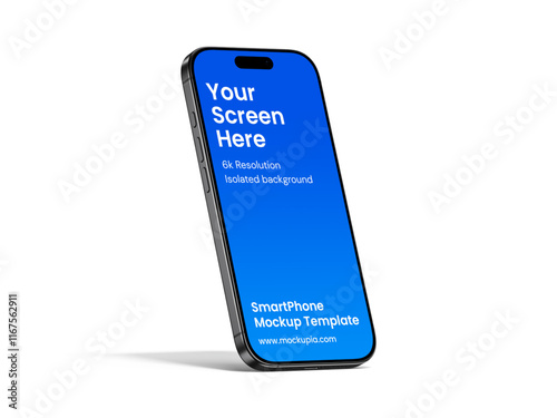 Phone Mockup Template, suitable for app, marketing, e-commerce promotional design. High quality and realistic render in black titanium color.