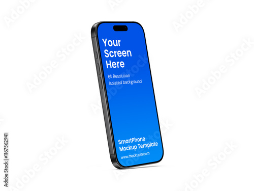 Phone Mockup Template, suitable for app, marketing, e-commerce promotional design. High quality and realistic render in black titanium color.