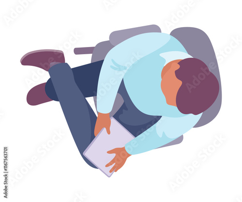 Sitting Man Office Worker on Chair Above View Vector Illustration