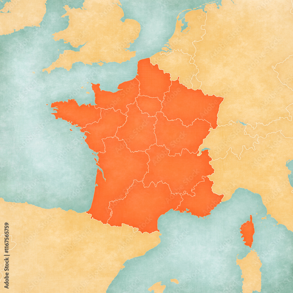Map of France - borders of regions Map of France - borders of regions
