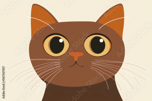 Cute brown cat portrait showcasing big yellow eyes and long whiskers in a minimalist design on a neutral background photo