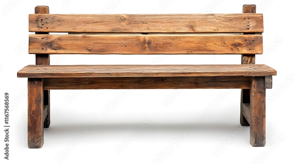 Rustic Wooden Bench with Sturdy Construction Isolated on White for Timeless Appeal Rustic Wooden Bench with Sturdy Construction Isolated on White for Timeless Appeal