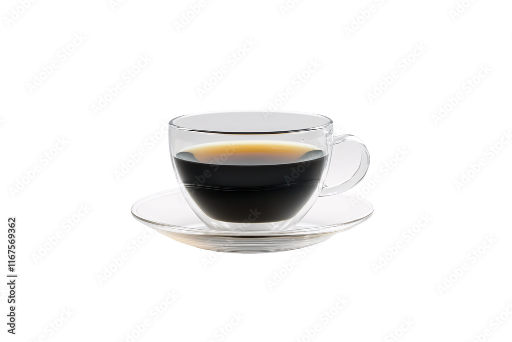 Isolated Clear glass cup of coffee with saucer Isolated Clear glass cup of coffee with saucer