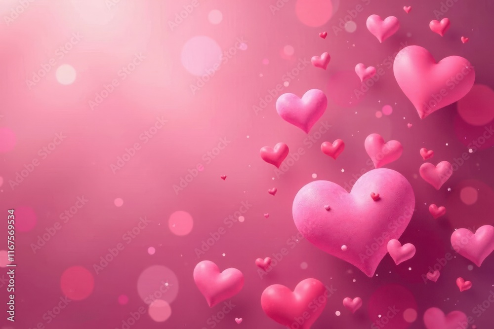 Subtle pink heart pattern, soft focus background, gentle, airy