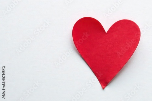Vibrant red heart, smooth painted surface, white backdrop , romance, image