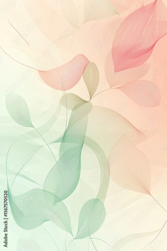 Minimalist Spring Background with Pastel Gradient and Leaf Line Art for Seasonal Designs Minimalist Spring Background with Pastel Gradient and Leaf Line Art for Seasonal Designs