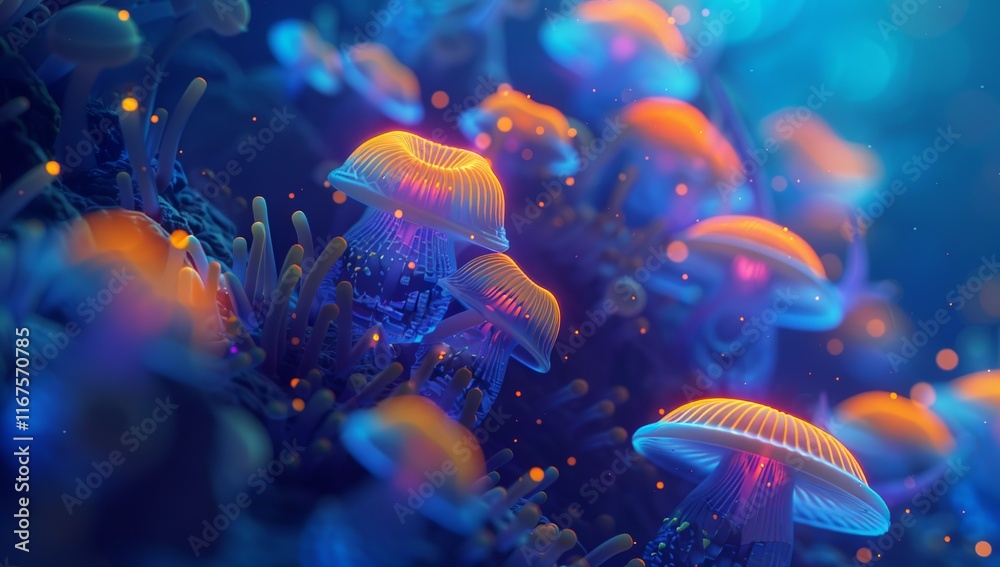 Mystical Bioluminescent Mushrooms in an Enchanted Night Forest