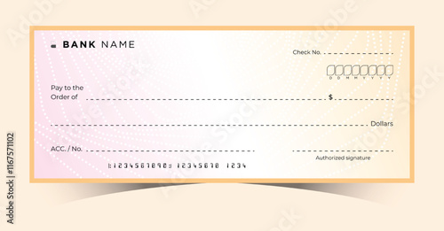 Blank Bank Chequebook. Money Payment Check Background Template. Secure Business Financial Transactions Cheque. Empty Cash Checkbook for Donations, Coupons, and Winner Award