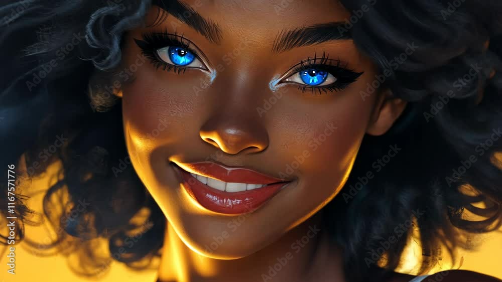 Captivating portrait of a woman with striking blue eyes against a warm backdrop Captivating portrait of a woman with striking blue eyes against a warm backdrop
