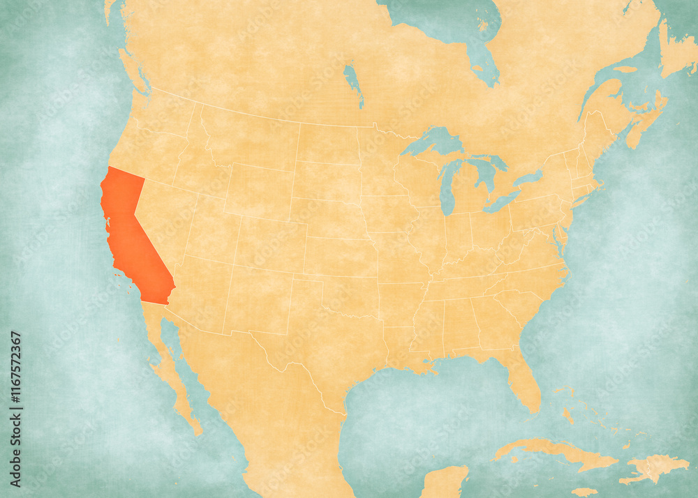 Map of United States of America - California Map of United States of America - California