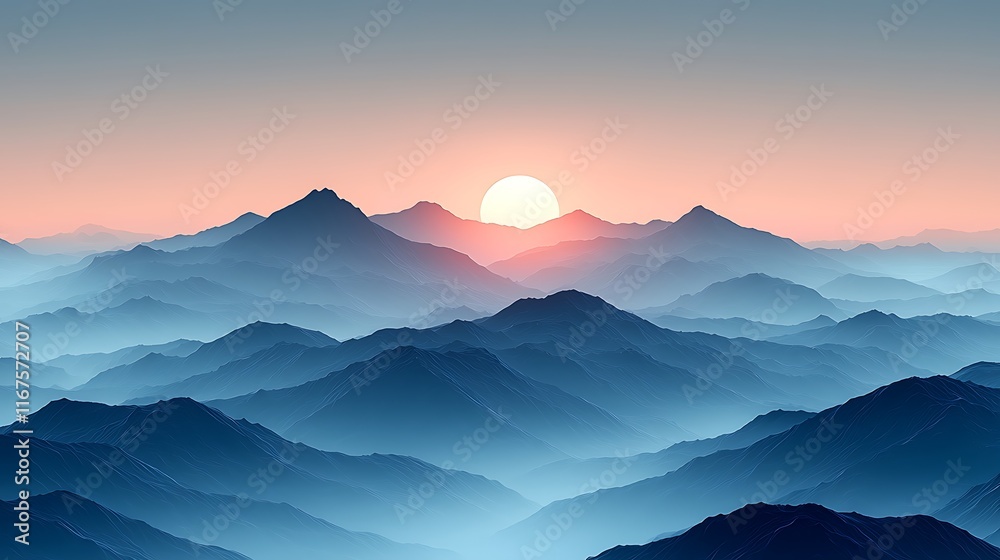 Serene Sunset Over Blue Mountain Ranges Serene Sunset Over Blue Mountain Ranges