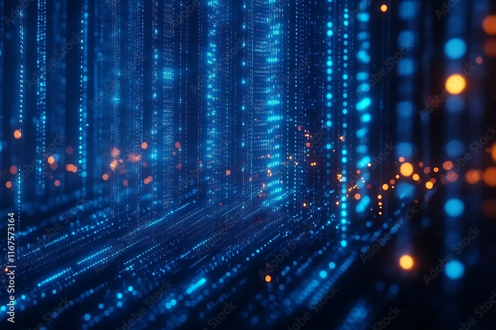 Fototapeta premium Abstract Data Stream Design with Orange Light Flow