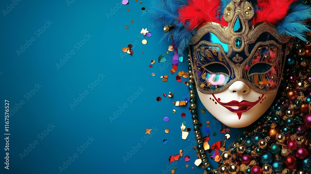 custom made wallpaper toronto digitalVibrant Mardi Gras banner featuring colorful masks, beads, and confetti in a festive celebration atmosphere