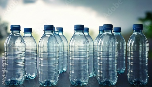 Obraz na płótnie a row of empty plastic water bottles w salonie
