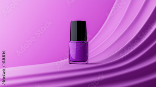 a purple  nail polish with black cap isolated on 3 d purple background