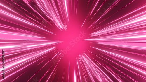 Abstract radial glowing dynamic light rays burst vibrant pink background