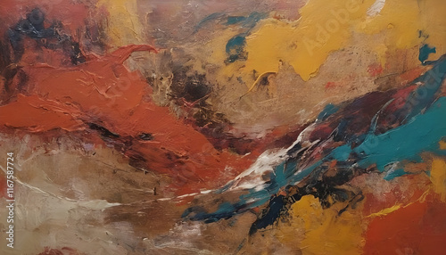 Wallpaper Mural Abstract painting texture with red orange yellow and blue colors Torontodigital.ca