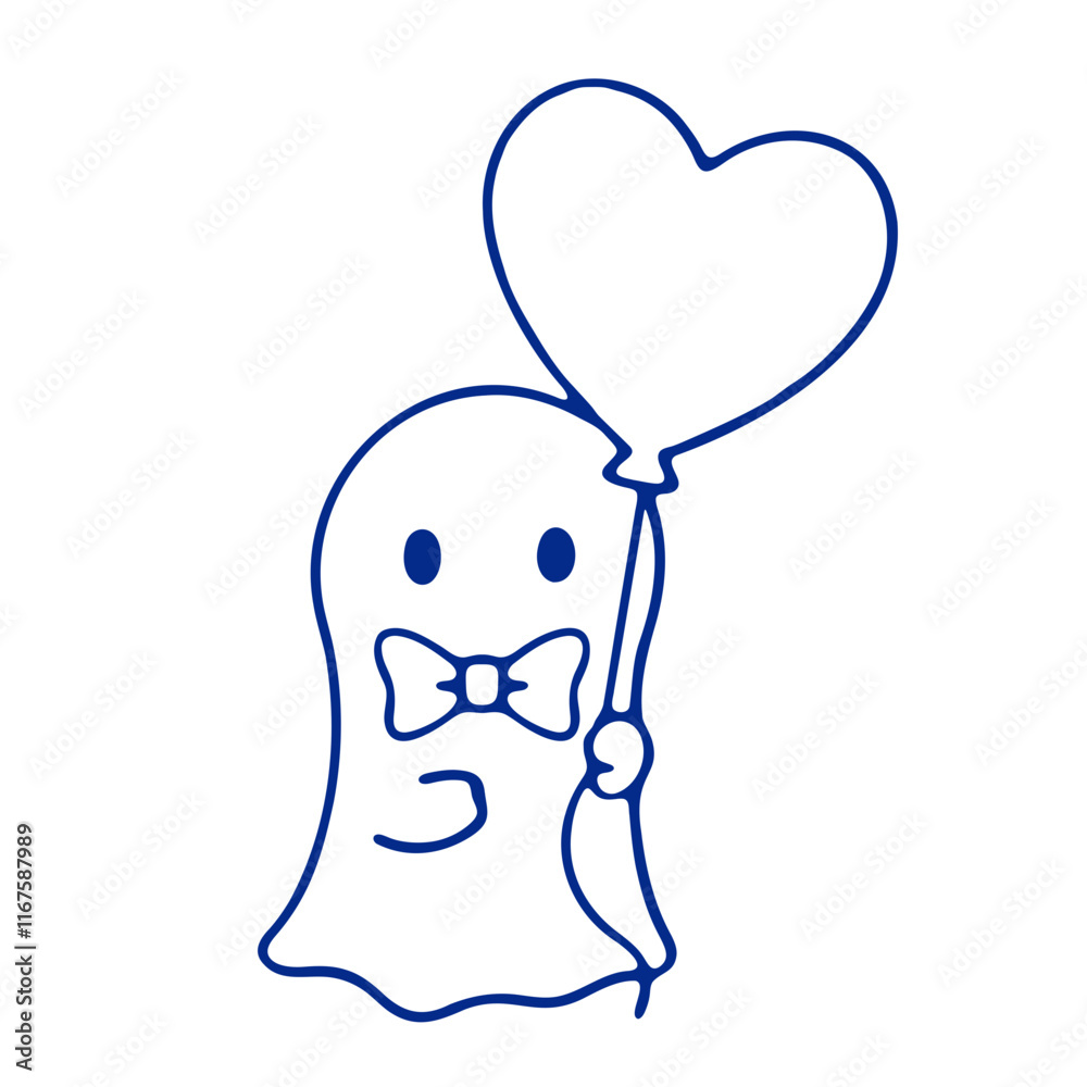 Fototapeta premium A cute ghost holding a heart-shaped balloon