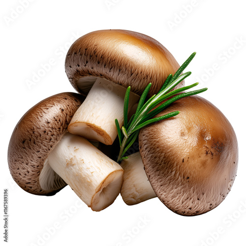 A cluster of mushrooms isolated on a transparent background