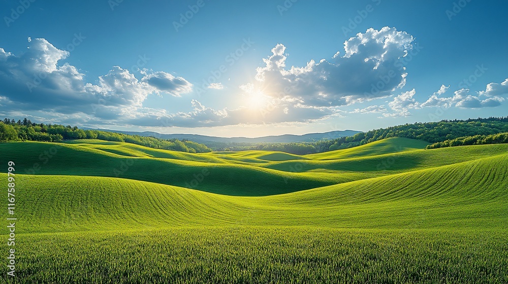Fototapeta premium Rolling Green Hills Under A Sunny Sky