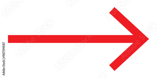 Long red arrow icon vector pointing right. Arrow shape element. Bold arrow icon. large size red long arrow. 