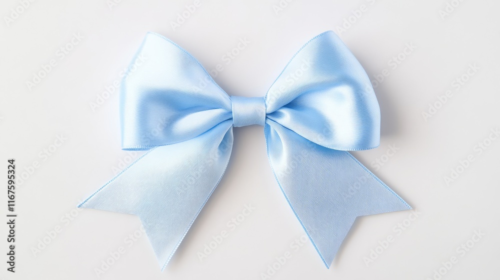 A light blue satin bow with long tails, often used for decoration or gift wrapping.