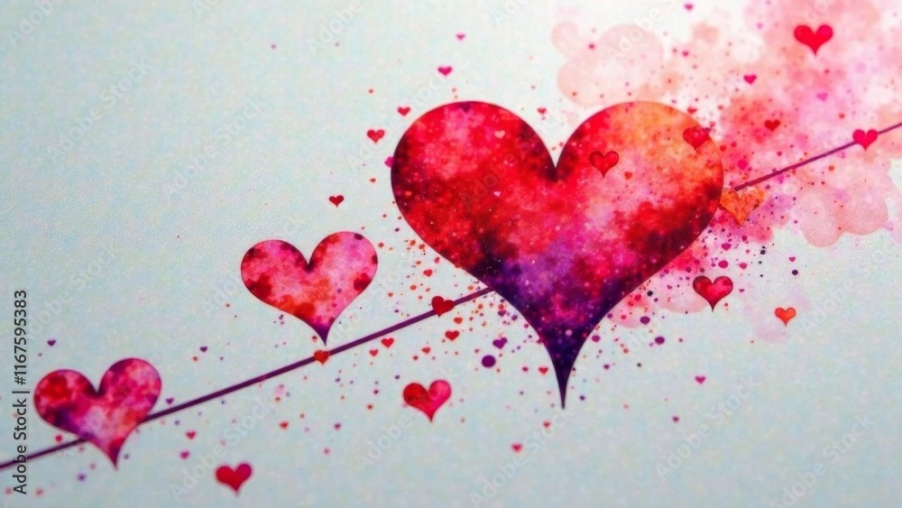 Valentine's day festive background with A painting of hearts with a line in the middle. The hearts are in different sizes and are scattered around the painting. The painting has a romantic and dreamy Valentine's day festive background with A painting of hearts with a line in the middle. The hearts are in different sizes and are scattered around the painting. The painting has a romantic and dreamy
