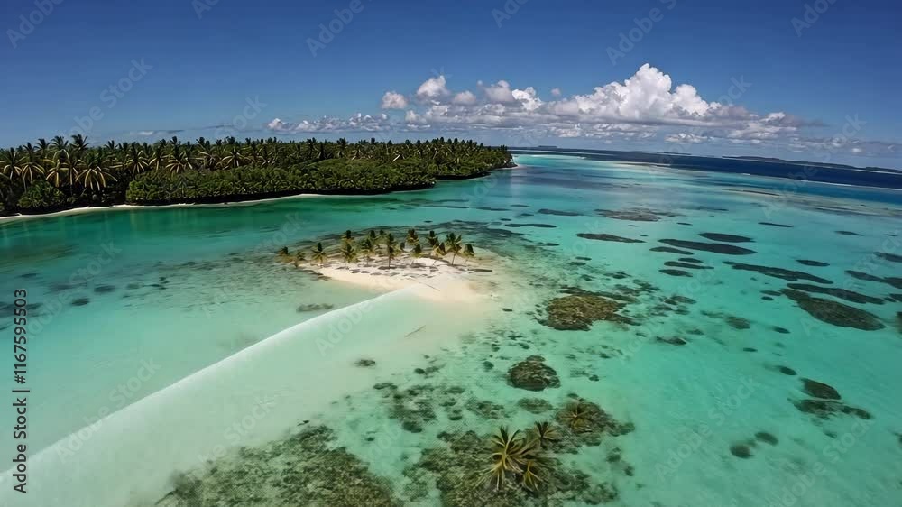 Beautiful tropical island surrounded by turquoise waters and lush greenery on a sunny day in paradise Beautiful tropical island surrounded by turquoise waters and lush greenery on a sunny day in paradise