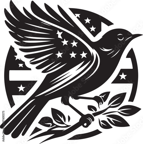  American Robin bird silhouette vector art illustration. American robin bird species vector design.