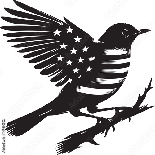  American Robin bird silhouette vector art illustration. American robin bird species vector design.