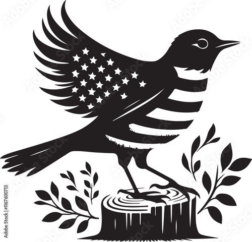  American Robin bird silhouette vector art illustration. American robin bird species vector design.