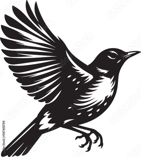  American Robin bird silhouette vector art illustration. American robin bird species vector design.